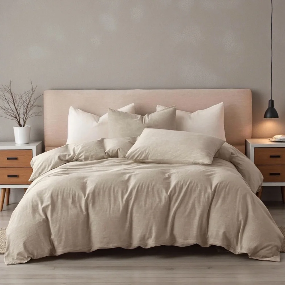 NEW West Elm Beige Linen Cotton Luxury Queen / King Bedding Duvet & Sham Set